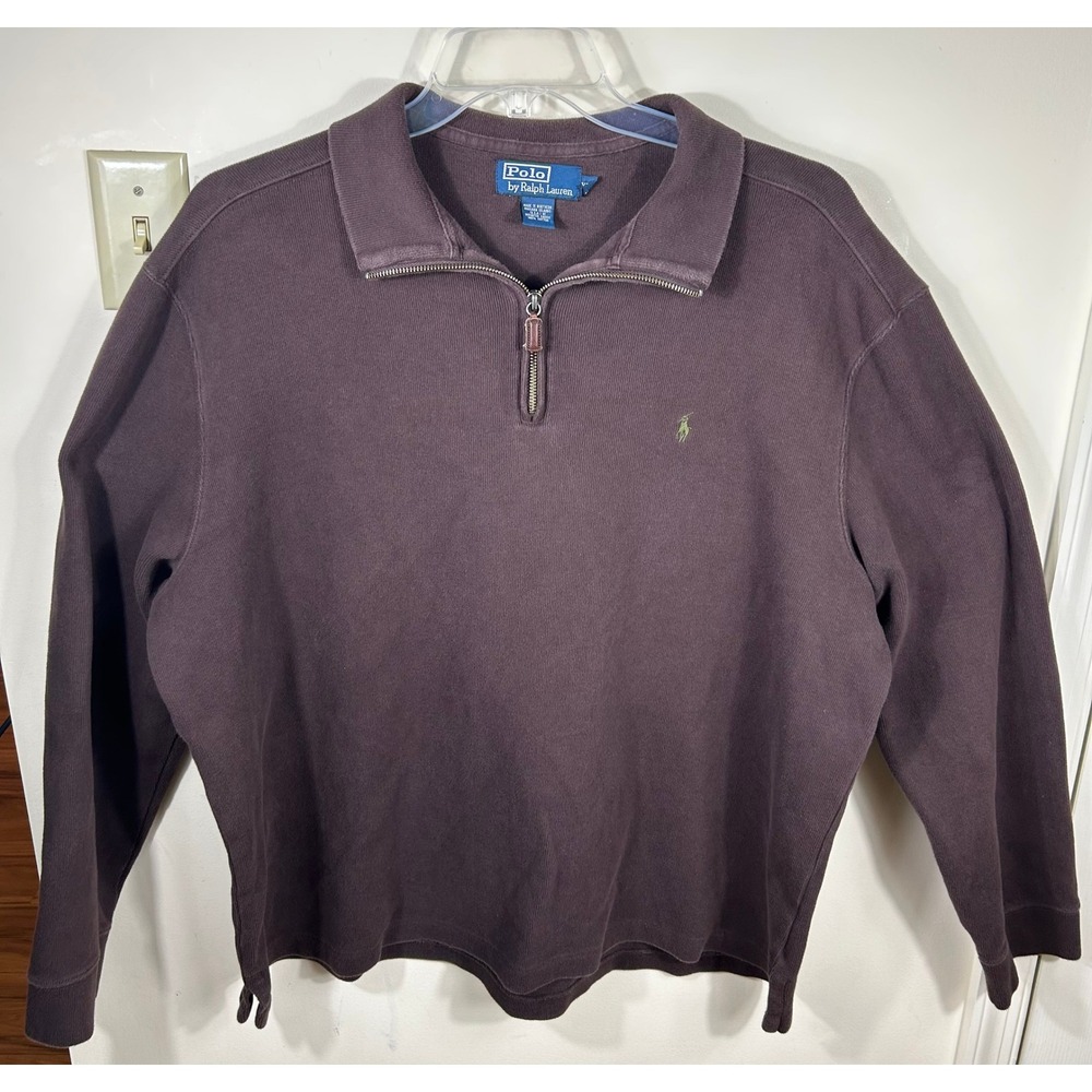 VTG Y2K Polo Ralph Lauren Quarter Zip Pullover Mens XXL Brown Cotton Sweater
